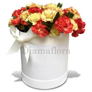 box de claveles amarillos y naranjas