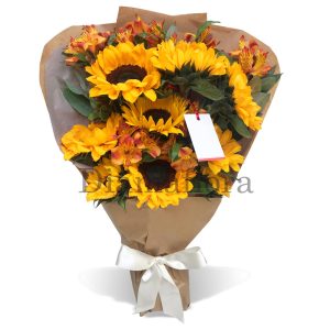 Ramo de 9 girasoles con astromelias